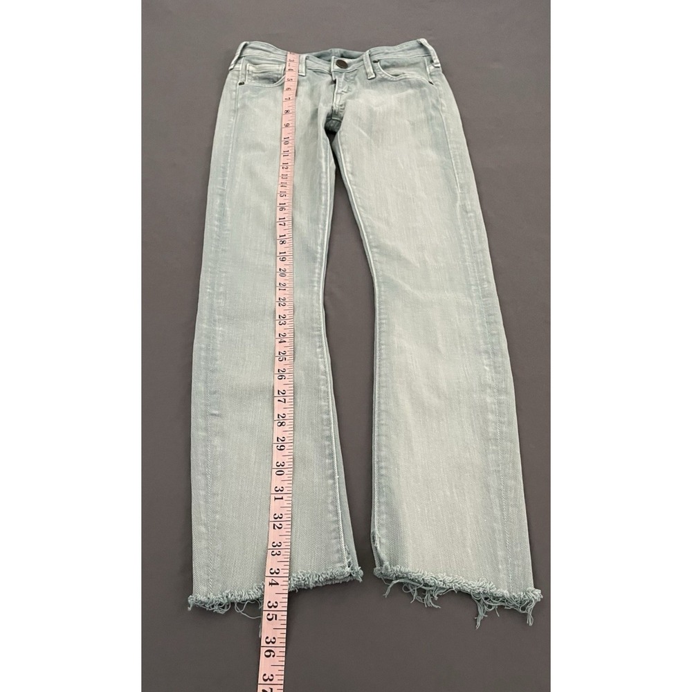 True Religion Jeans Womens 24 Green Denim Low Rise Super Skinny Raw Hem - Picture 16 of 16